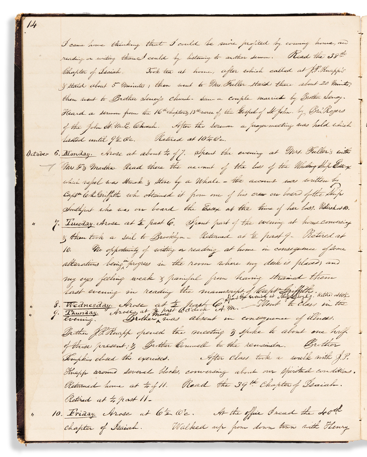 (NEW YORK CITY.) James Horton Taft. Diary of a young man in 1840s Manhattan.